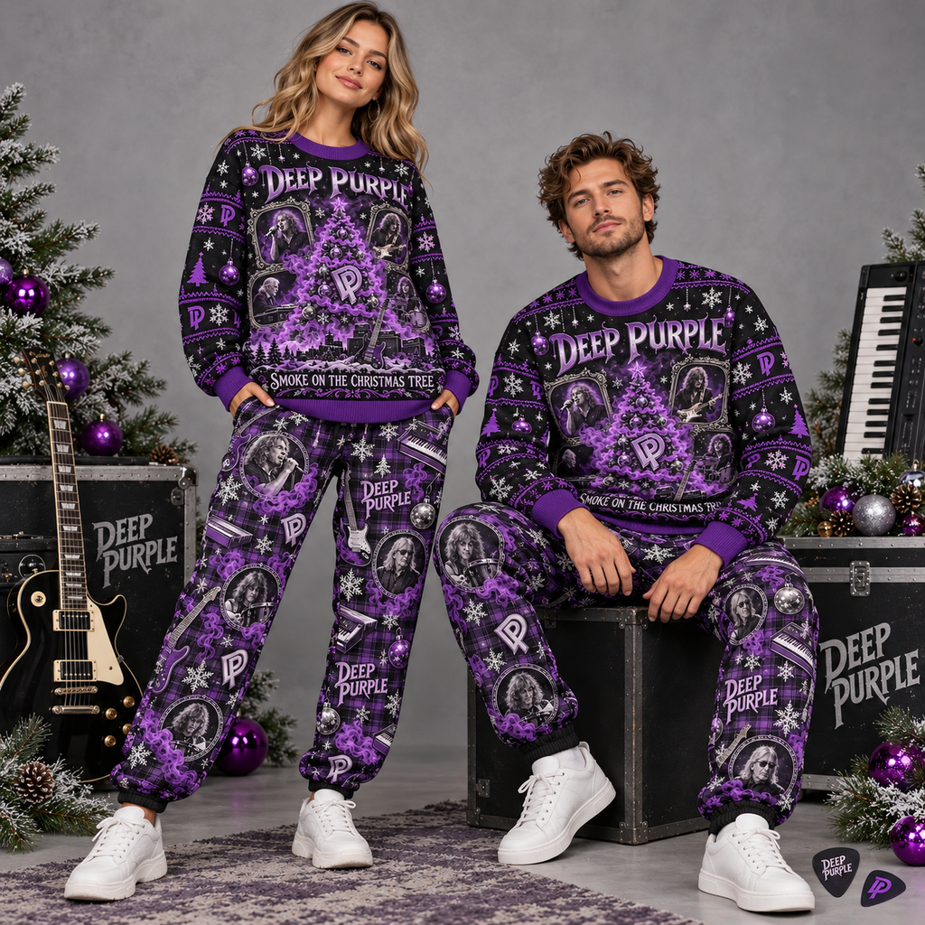 AC/DC Christmas Rocks Red Holiday Collage Sweater and Jogger Pants Set Style NDN 2