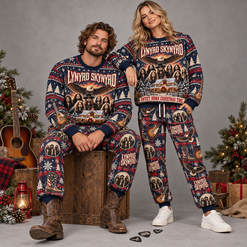 AC/DC Dirty Deeds Done Dirt Cheap Red Black Holiday Sweater and Jogger Pants Set NDN 2