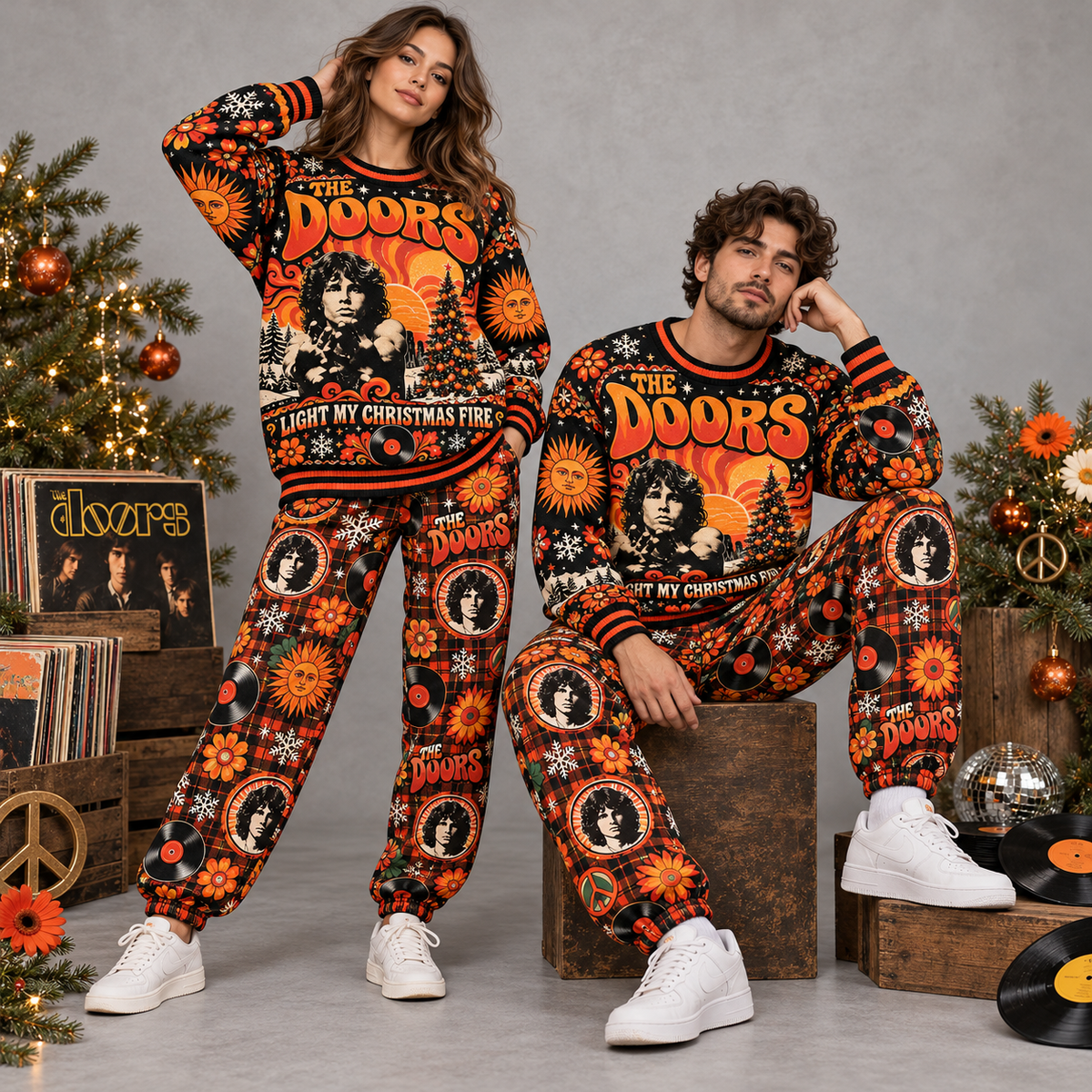 AC/DC Thunderstruck Red Black Lightning Rock Holiday Sweater and Jogger Pants Set NDN 2