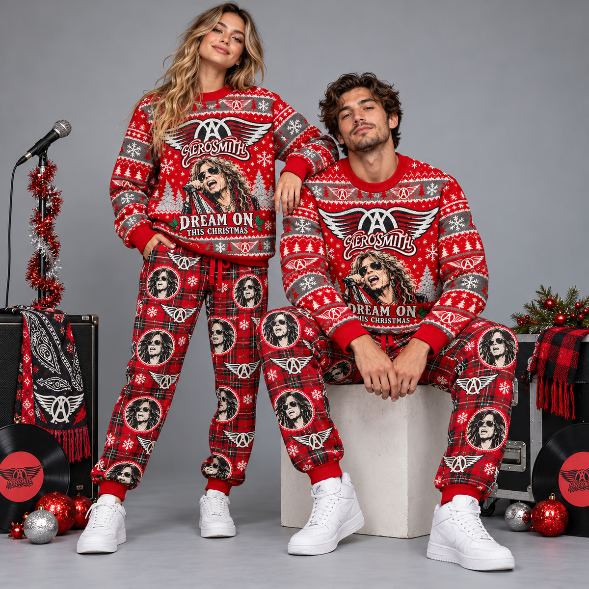 Aerosmith Dream On Christmas Red Rock Festive Graphic Sweater and Jogger Pants Set NDN 2
