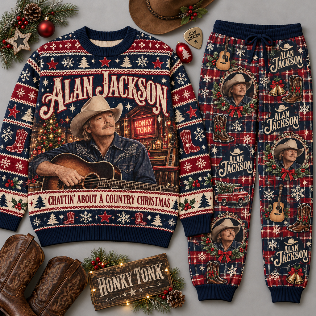 Alan Jackson A Country Artist A Country Christmas Black Sweater and Jogger Pants Set NDN 1