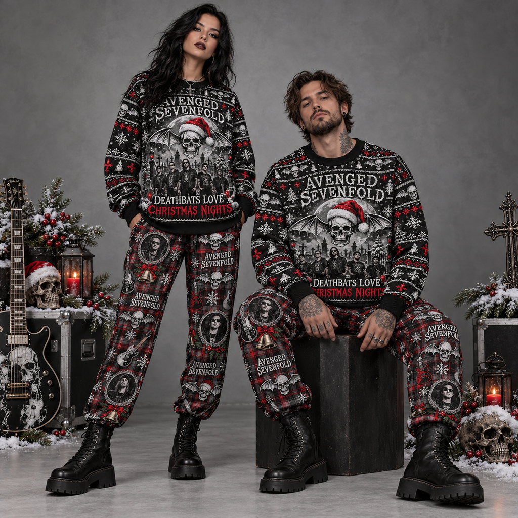 Avenged Sevenfold Deathbats Love Christmas Night Sweater and Jogger Pants Set NDN 2
