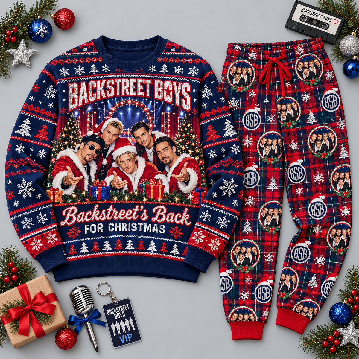 Backstreet Boys Back for Christmas Portraits Navy Red Sweater and Jogger Pants Set NDN 1