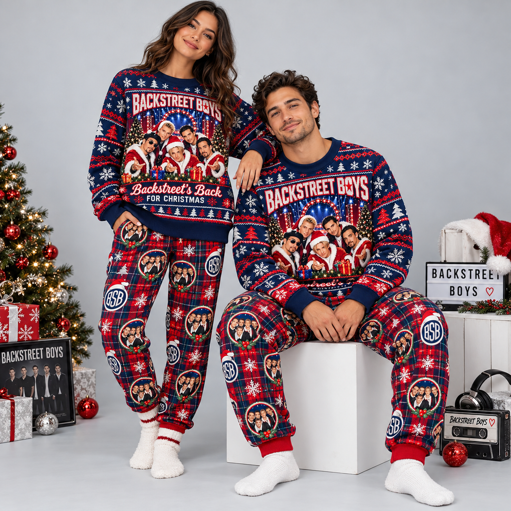 Backstreet Boys Back for Christmas Portraits Navy Red Sweater and Jogger Pants Set NDN 2