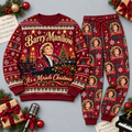 Barry Manilow Christmas Portrait Burgundy Red Festive Graphic Sweater and Jogger Pants Set NDN 1