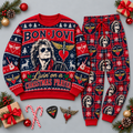 Bon Jovi Christmas Prayer Red Navy Portrait Festive Graphic Sweater and Jogger Pants Set NDN 1