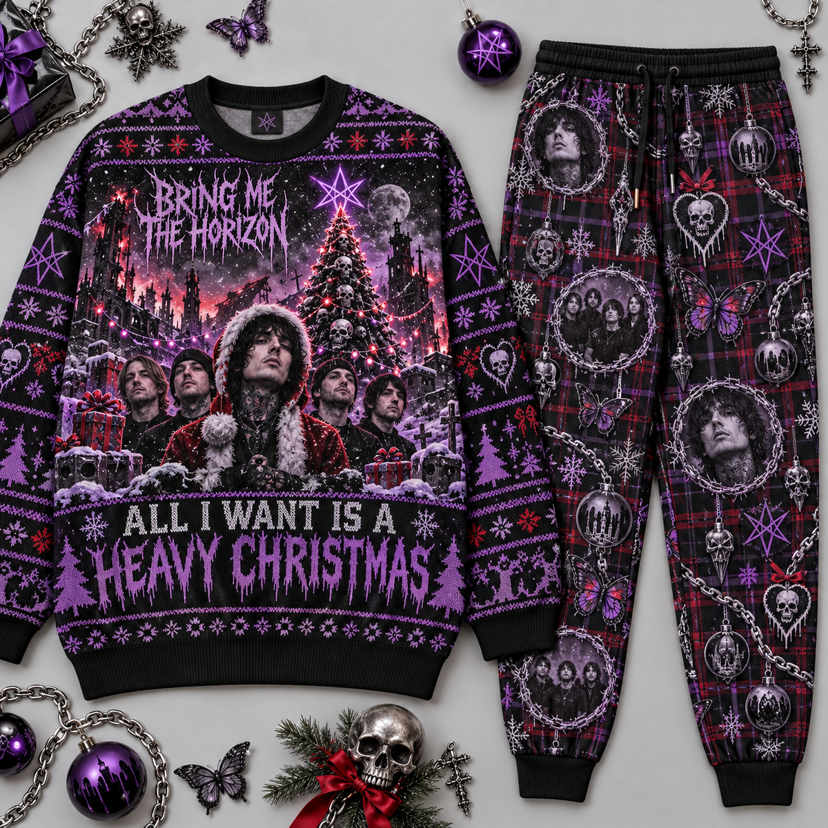 Bring Me The Horizon All I Want Is A Heavy Christmas Sweater and Jogger Pants Set NDN 1