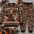 Chris Stapleton Little Country Christmas Sweater and Jogger Pants Set Red Green Plaid NDN 1