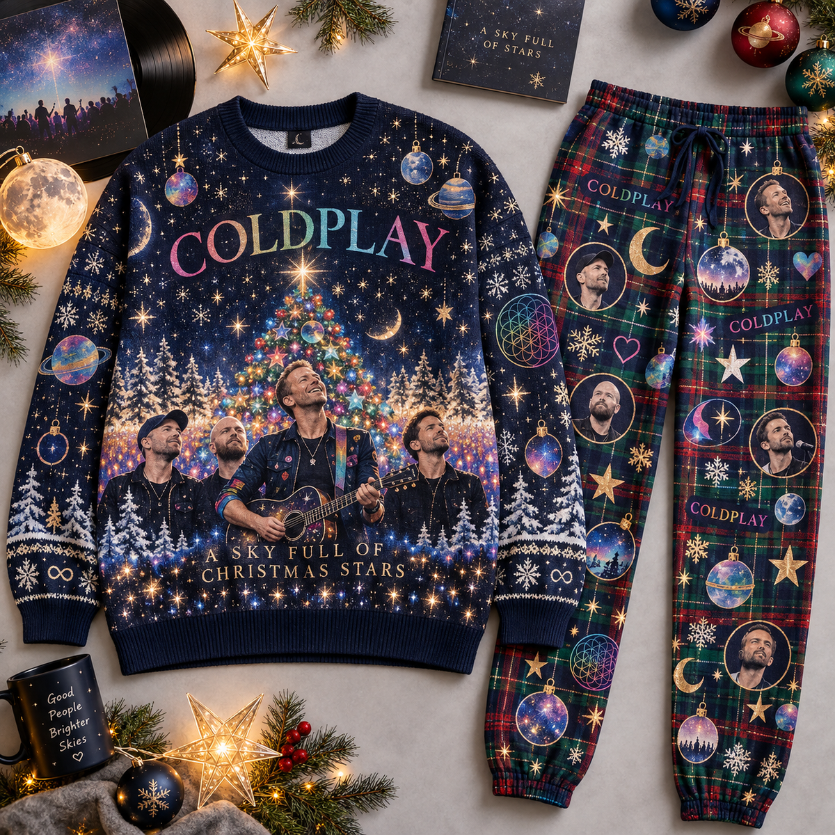 Coldplay Celestial Band Portrait Christmas Sweater and Jogger Pants Set Holiday Music NDN 1