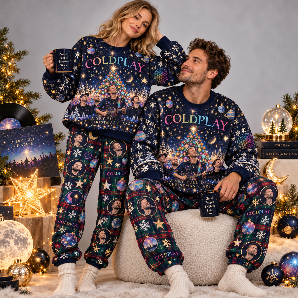 Coldplay Celestial Band Portrait Christmas Sweater and Jogger Pants Set Holiday Music NDN 2