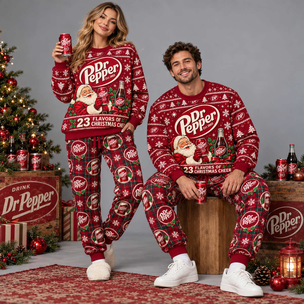Dr Pepper 23 Flavors Christmas Burgundy Festive Graphic Sweater and Jogger Pants Set NDN 2