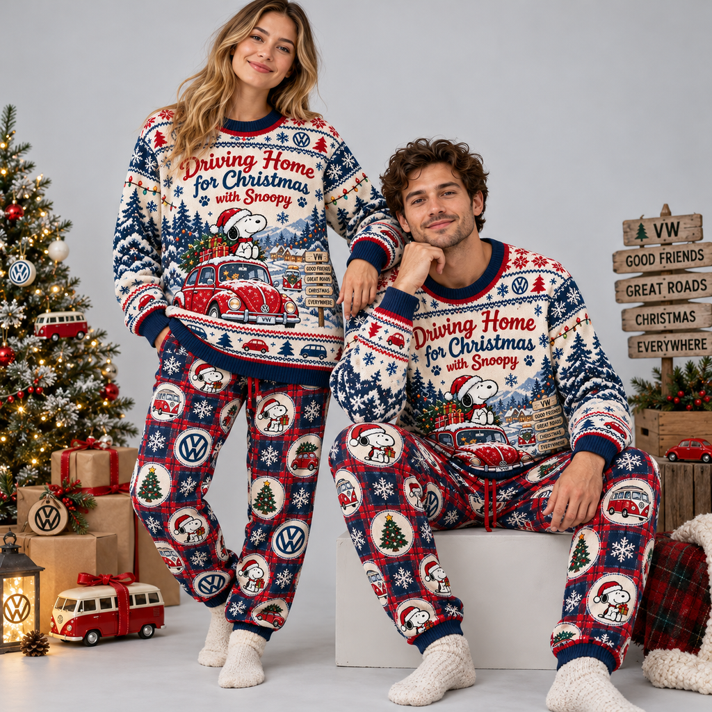 Driving Home for Christmas Blue Winter Road Festive Graphic Sweater and Jogger Pants Set NDN 2