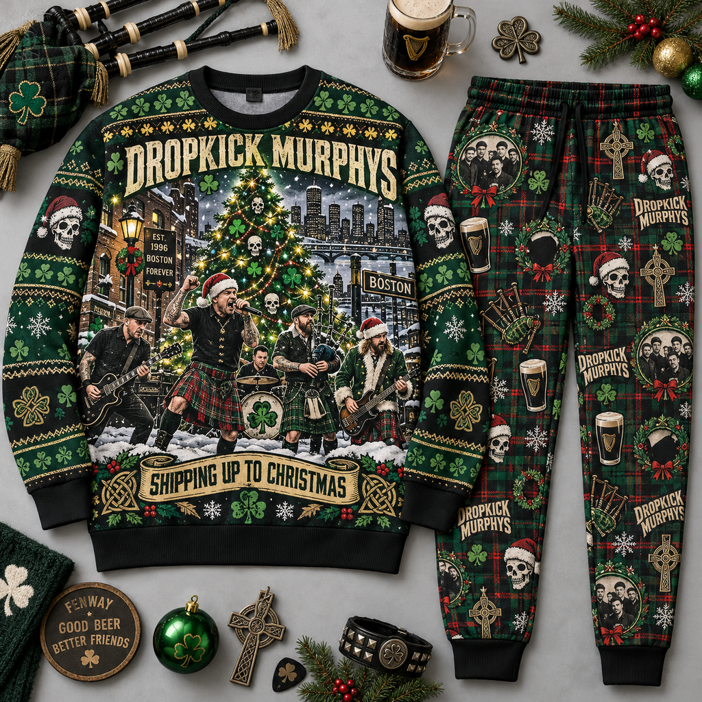 Dropkick Murphys Shipping Up To Christmas Green Sweater and Jogger Pants Set NDN 1