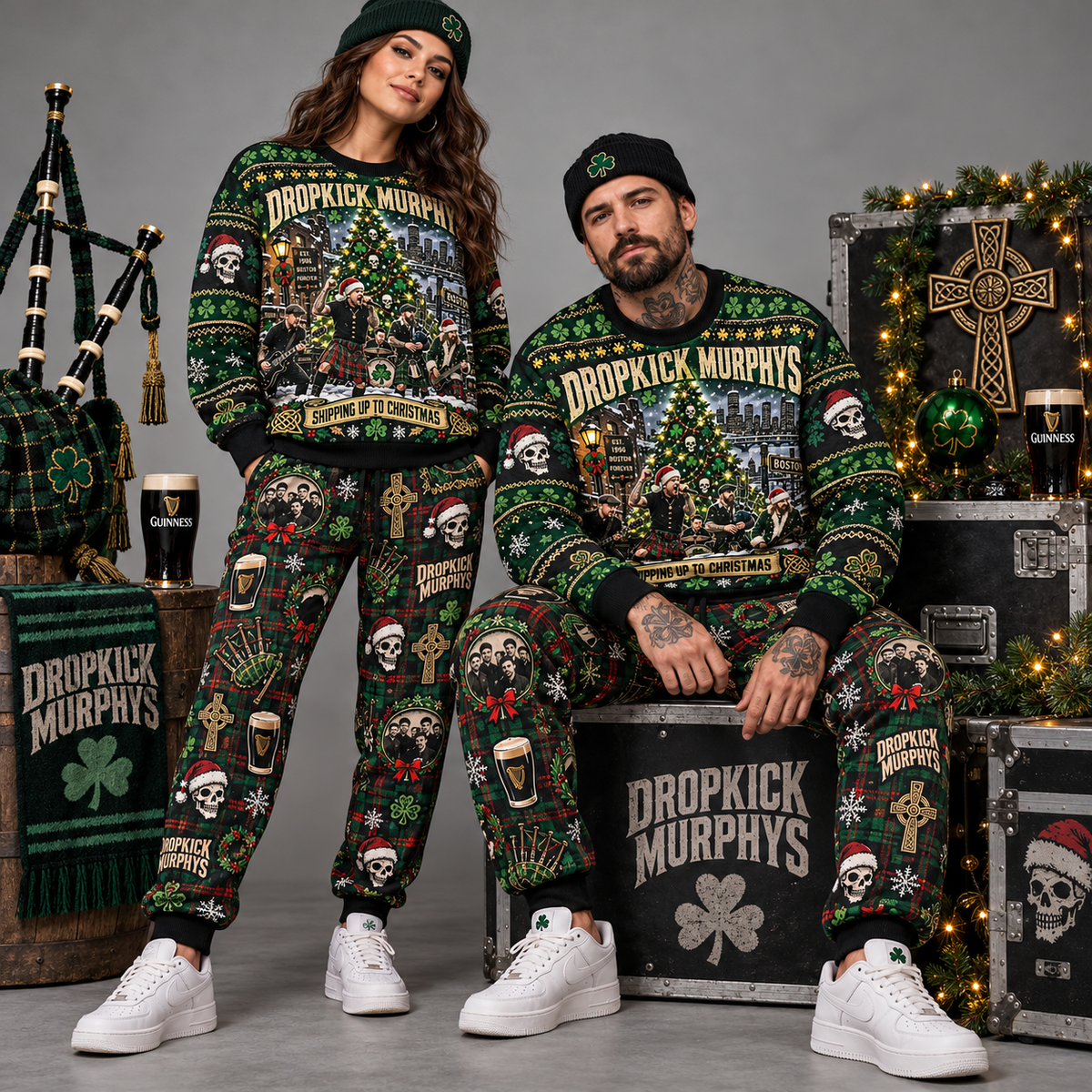 Dropkick Murphys Shipping Up To Christmas Green Sweater and Jogger Pants Set NDN 2