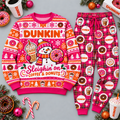 Dunkin' Coffee Donuts Christmas Pink Festive Graphic Sweater and Jogger Pants Set NDN 1