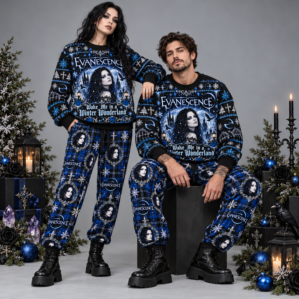 Evanescence Winter Wonderland Navy Blue Festive Graphic Sweater and Jogger Pants Set NDN 2