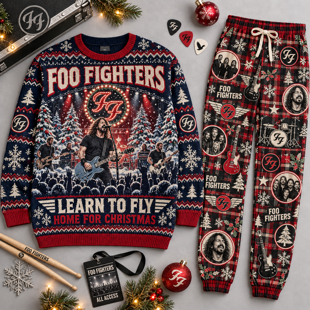 Foo Fighters Learn to Fly Santa Sleigh Sweater and Jogger Pants Set Christmas NDN 1