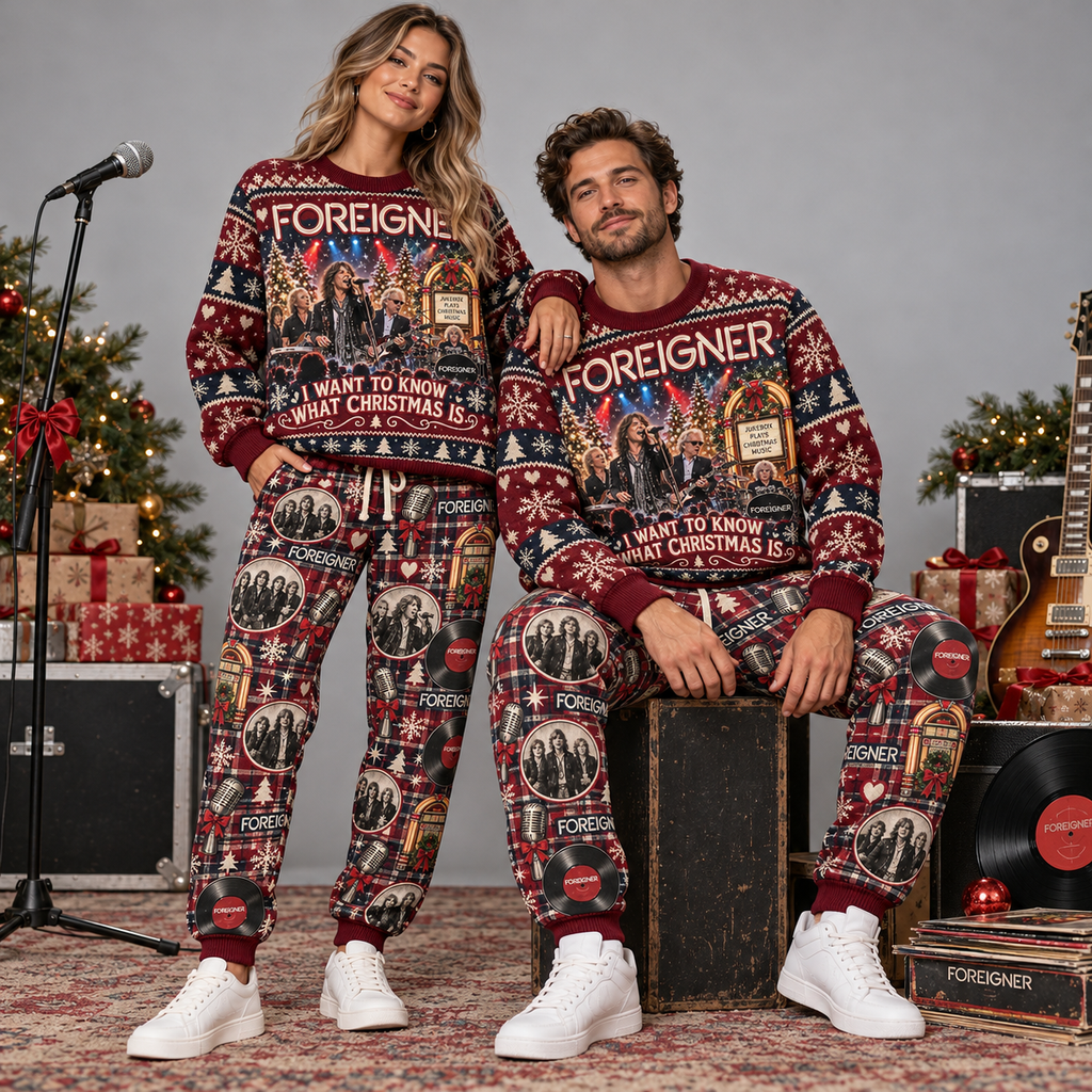 Foreigner I Want To Know What Christmas Is Red Black Sweater and Jogger Pants Set NDN 2
