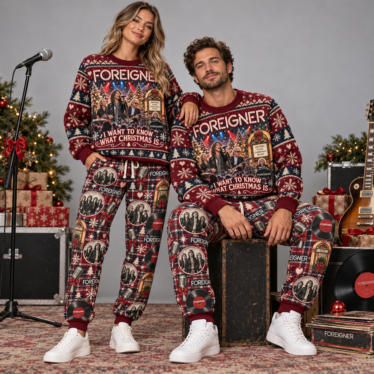 Foreigner I Want To Know What Christmas Is Red Black Sweater and Jogger Pants Set NDN 2