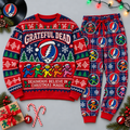 Grateful Dead Dancing Bears Christmas Red Blue Festive Graphic Sweater and Jogger Pants Set NDN 1