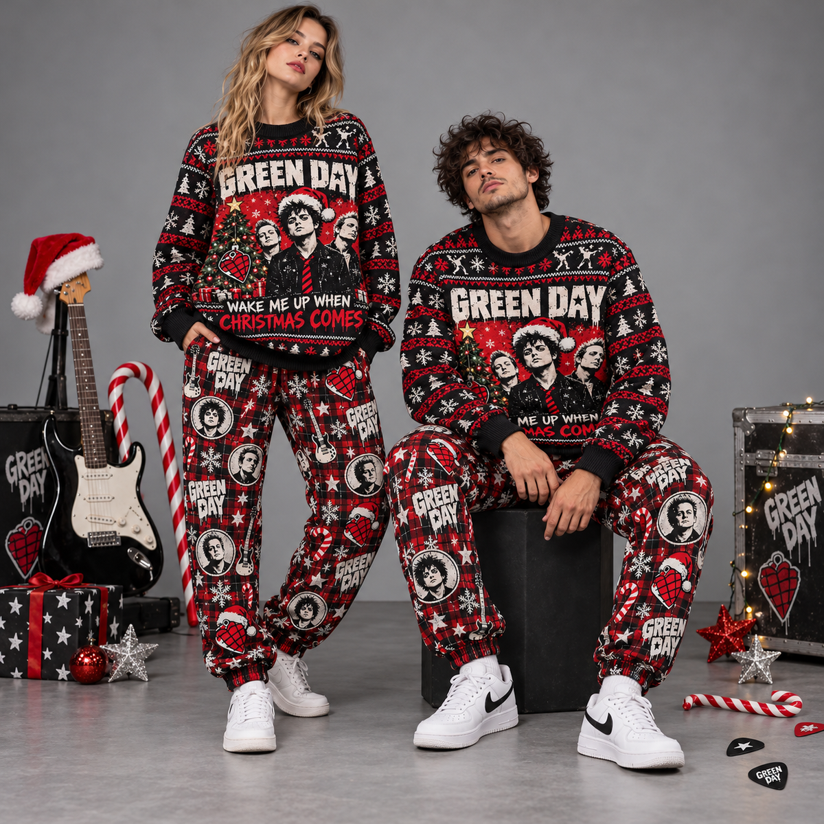 Green Day Wake Me Up When Christmas Comes Holiday Sweater and Jogger Pants Set NDN 2