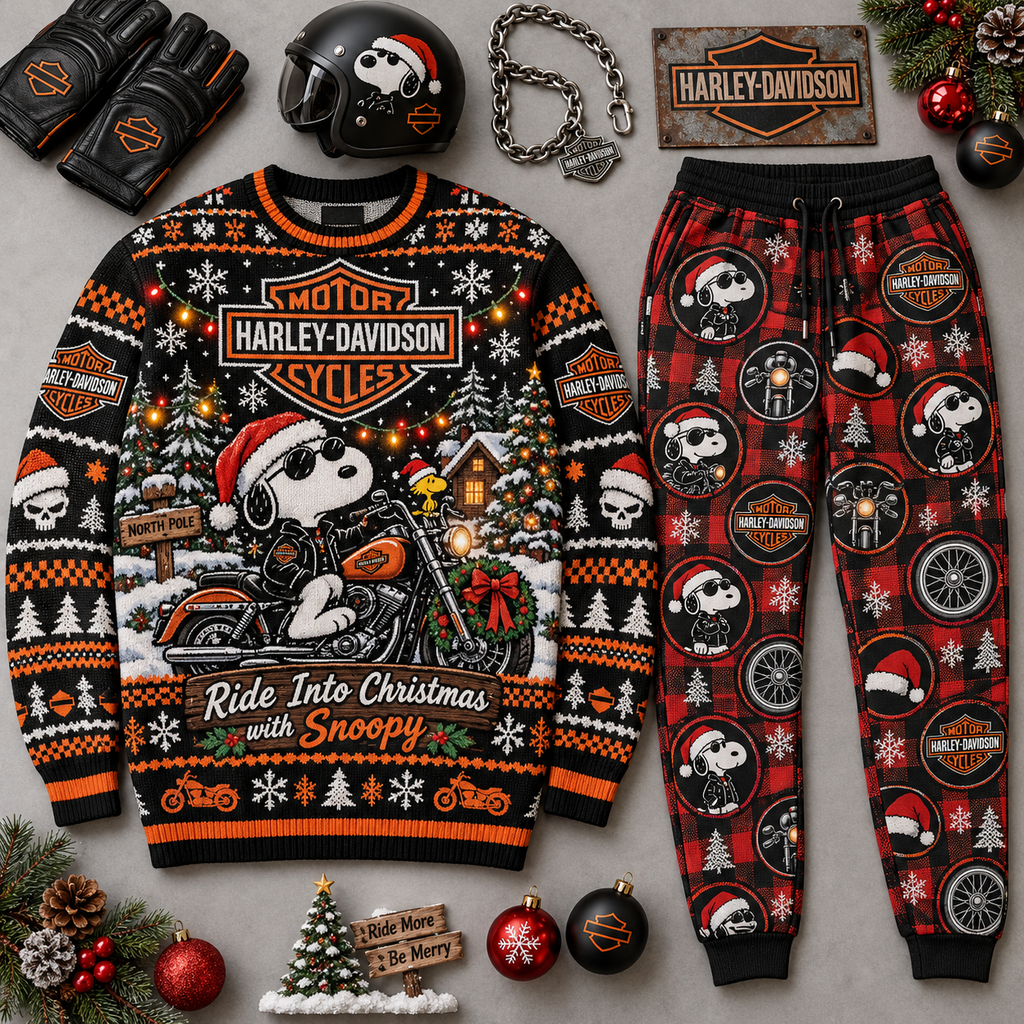 Harley Davidson Jack Skellington Ride Into Christmas Sweater and Jogger Pants Set NDN 1