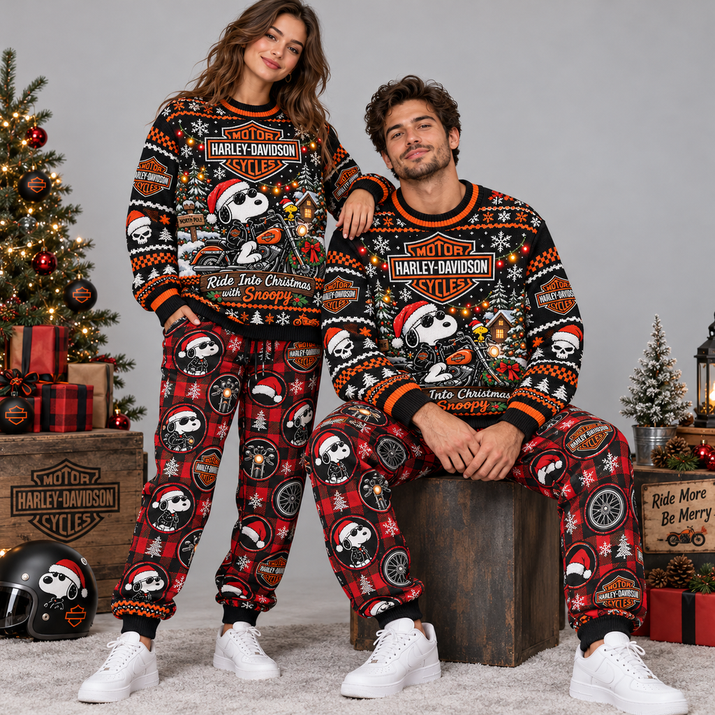 Harley Davidson Jack Skellington Ride Into Christmas Sweater and Jogger Pants Set NDN 2