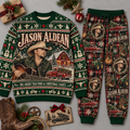 Jason Aldean Keepin' It Country Christmas Sweater and Jogger Pants Set Red Black NDN 1