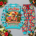 Jimmy Buffett Margaritaville Tropical Turquoise Christmas Sweater and Jogger Pants Set NDN 1