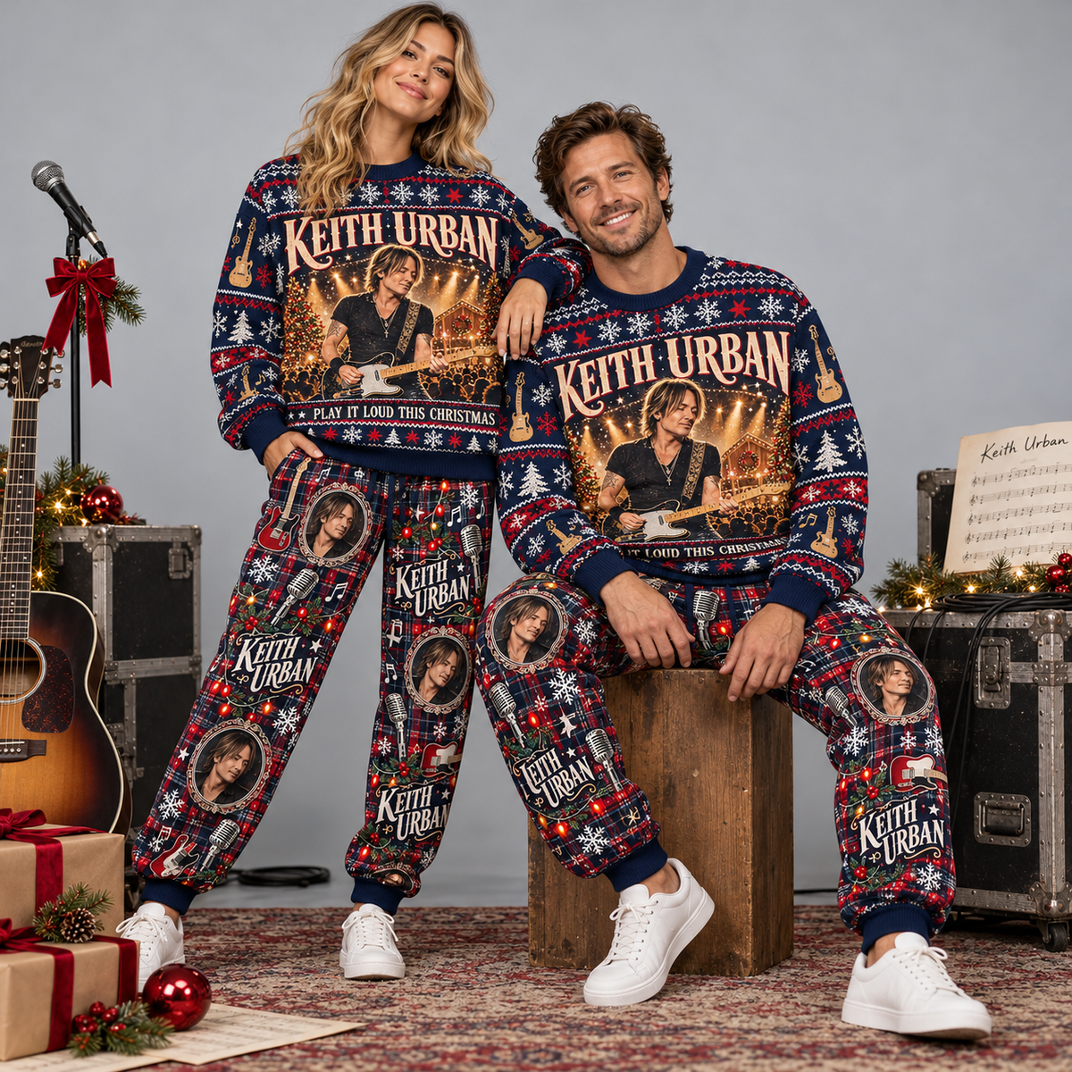 Keith Urban Play It Loud This Christmas Portrait Navy Sweater and Jogger Pants Set NDN 2