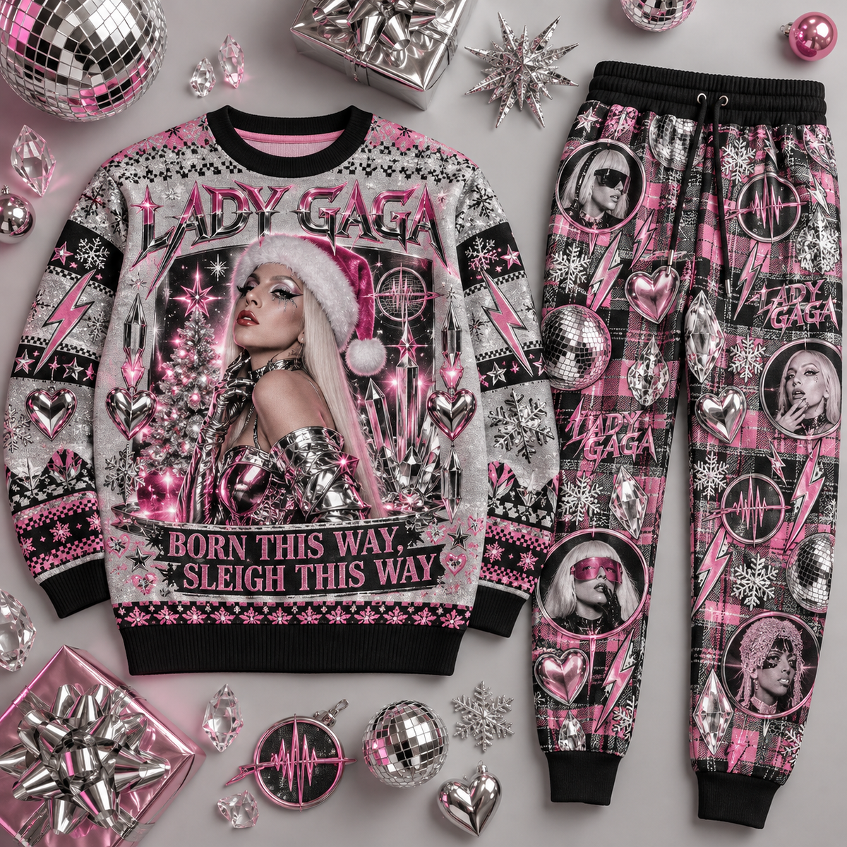 Lady Gaga Born This Way Sleigh This Way Sweater and Jogger Pants Set Holiday Music NDN 1
