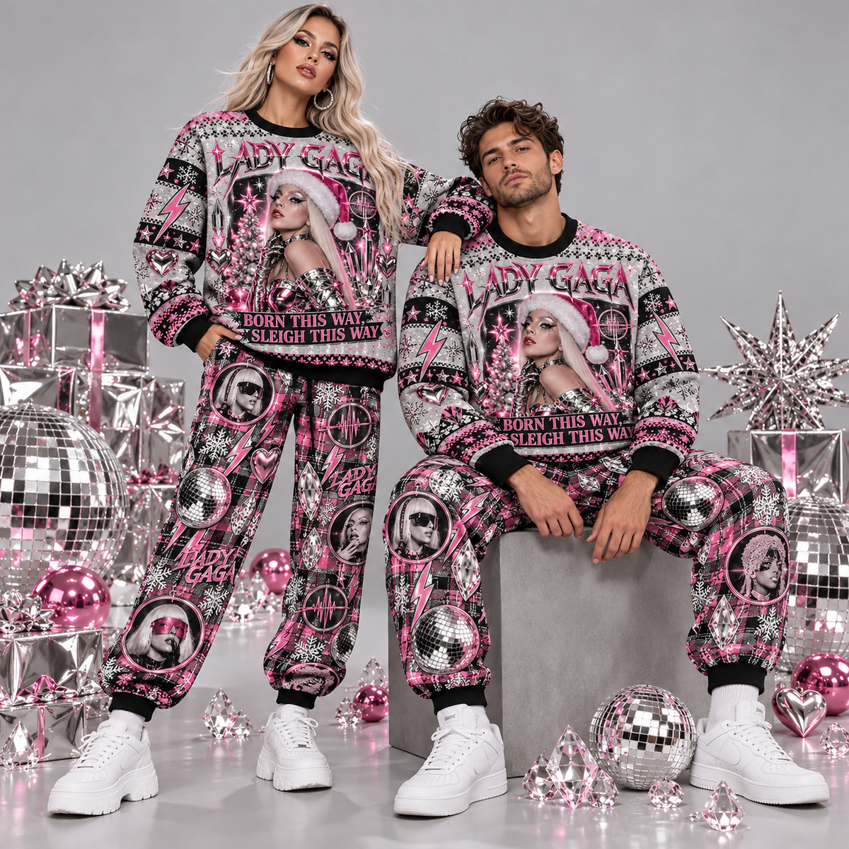 Lady Gaga Born This Way Sleigh This Way Sweater and Jogger Pants Set Holiday Music NDN 2