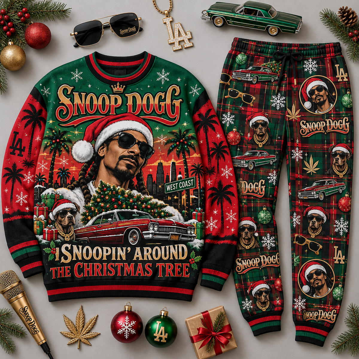 Lady Gaga Slay Bells Ring Pink Monster Christmas Sweater and Jogger Pants Set NDN 1