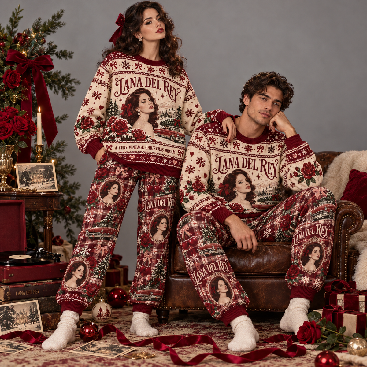 Lana Del Rey Lust for Life Christmas Sweater and Jogger Pants Set Festive Red Cream NDN 2