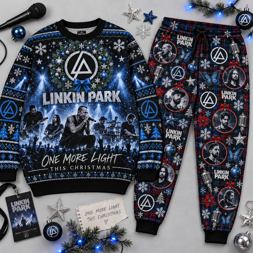 Linkin Park One More Light Christmas Holiday Graphic Sweater and Jogger Pants Set NDN 1