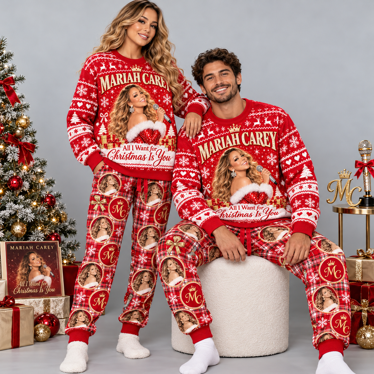 Mariah Carey All I Want for Christmas Red Festive Graphic Sweater and Jogger Pants Set NDN 2