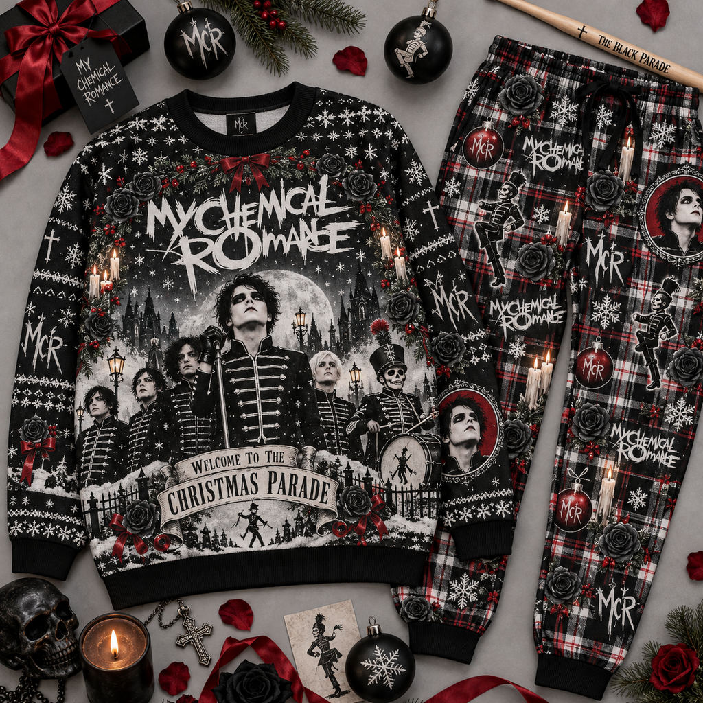 My Chemical Romance Christmas Parade Sweater and Jogger Pants Set Holiday Band Art NDN 1