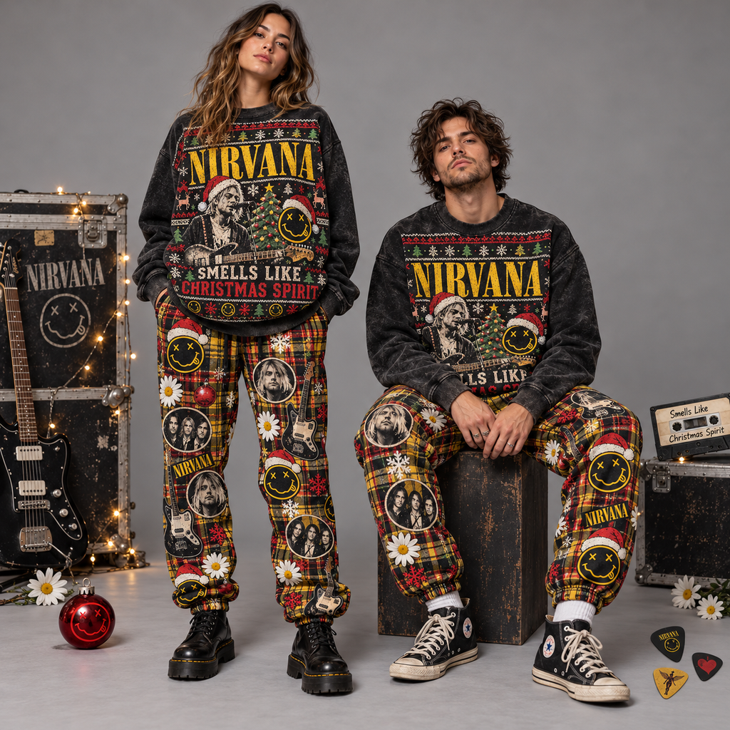 Nirvana Smells Like Christmas Spirit Holiday Graphic Sweater and Jogger Pants Set NDN 2