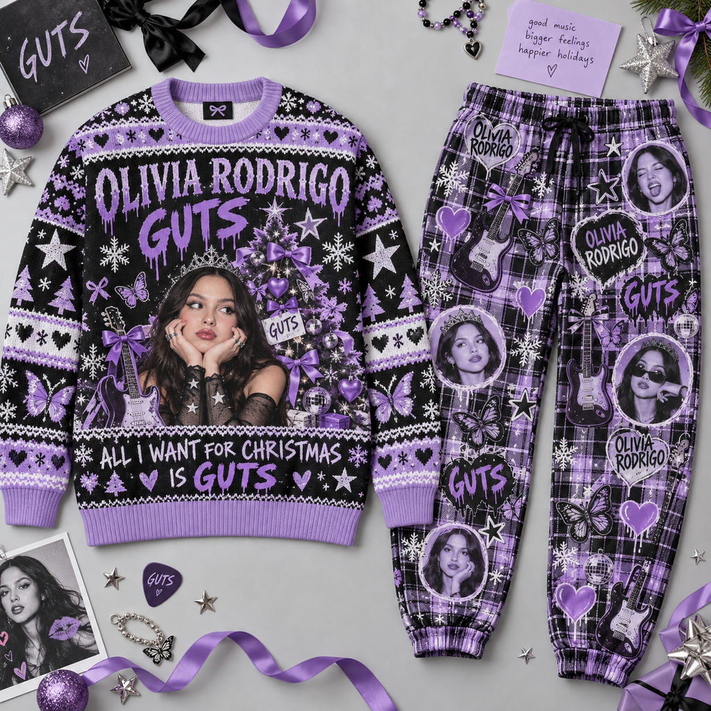 Olivia Rodrigo GUTS All I Want for Christmas Sweater and Jogger Pants Set Holiday Music NDN 1