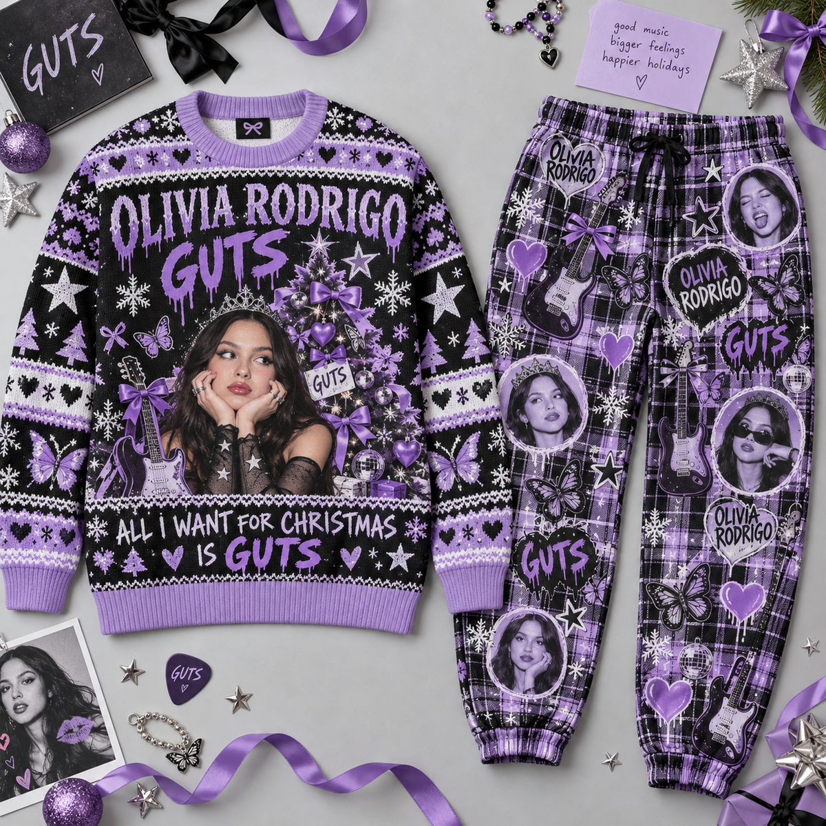 Olivia Rodrigo GUTS All I Want for Christmas Sweater and Jogger Pants Set Holiday Music NDN 1