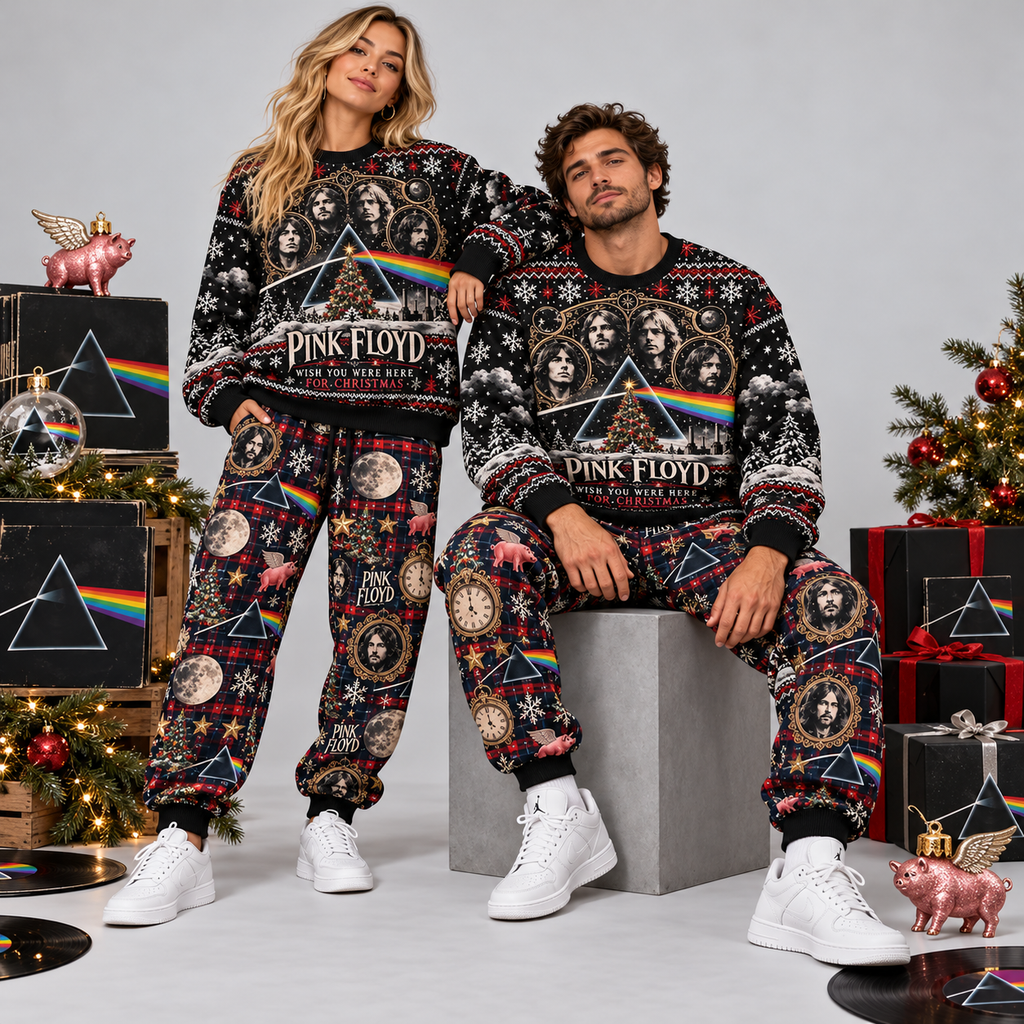 Pink Floyd Prism Holiday Portrait Sweater and Jogger Pants Set Festive Rock Music NDN 2