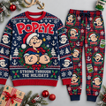 Popeye Strong Through the Holidays Navy Red Festive Graphic Sweater and Jogger Pants Set NDN 1