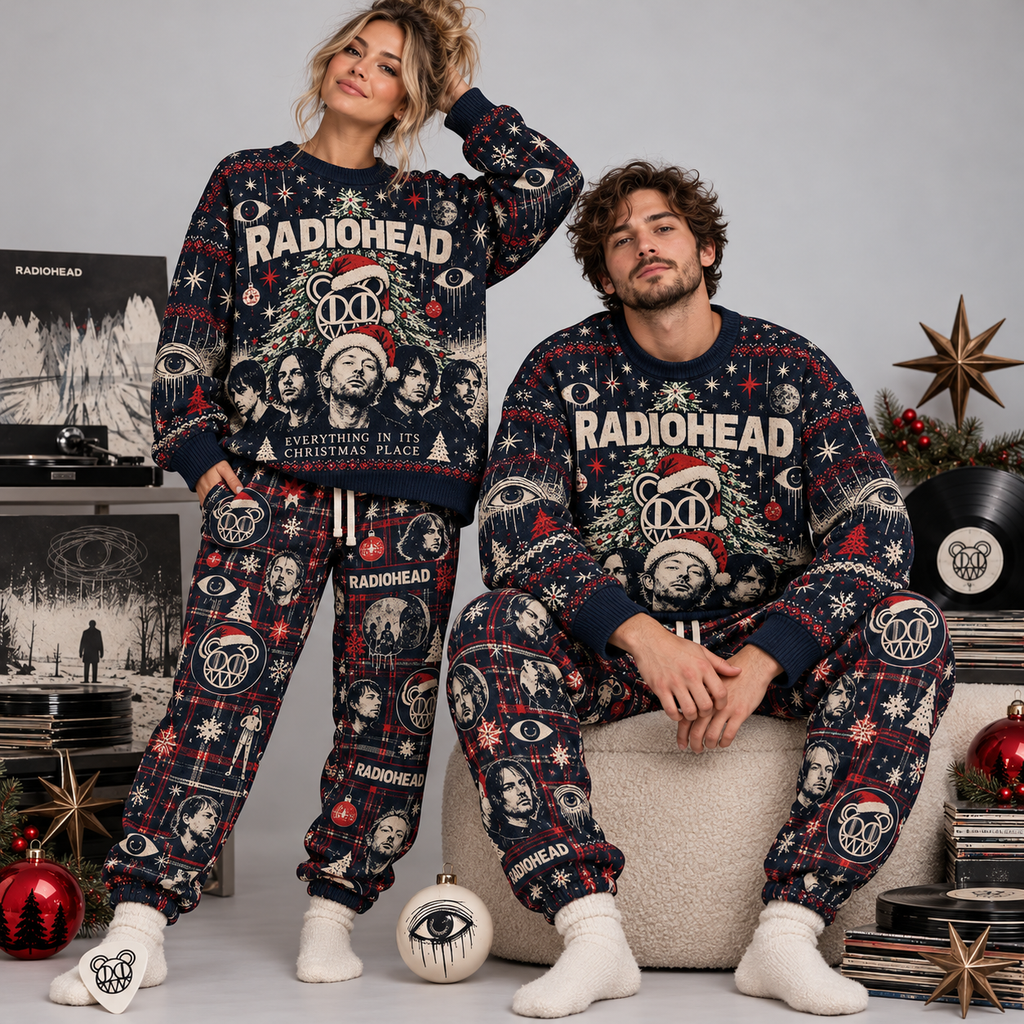 Radiohead Everything in Its Right Stocking Sweater and Jogger Pants Set Red Black NDN 2