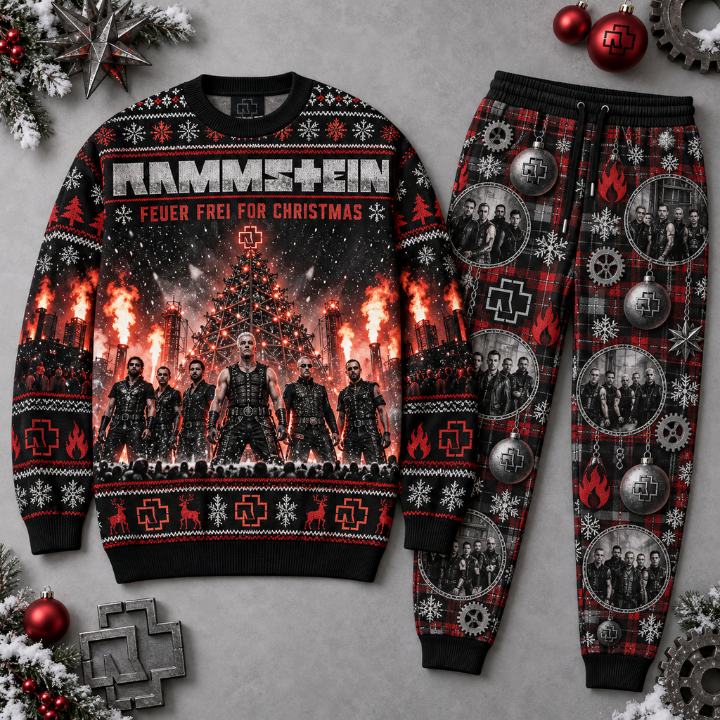 Rammstein Feuer Frei For Christmas Concert Black Sweater and Jogger Pants Set NDN 1