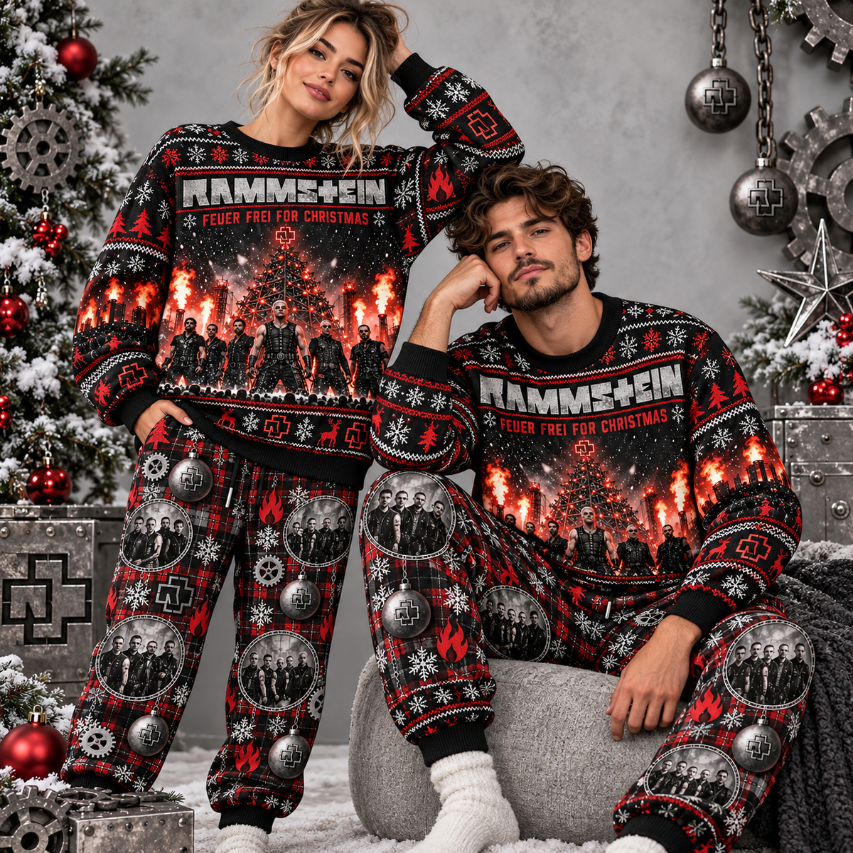 Rammstein Feuer Frei For Christmas Concert Black Sweater and Jogger Pants Set NDN 2