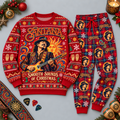 Santana Christmas Guitar Portrait Red Festive Graphic Sweater and Jogger Pants Set NDN 1