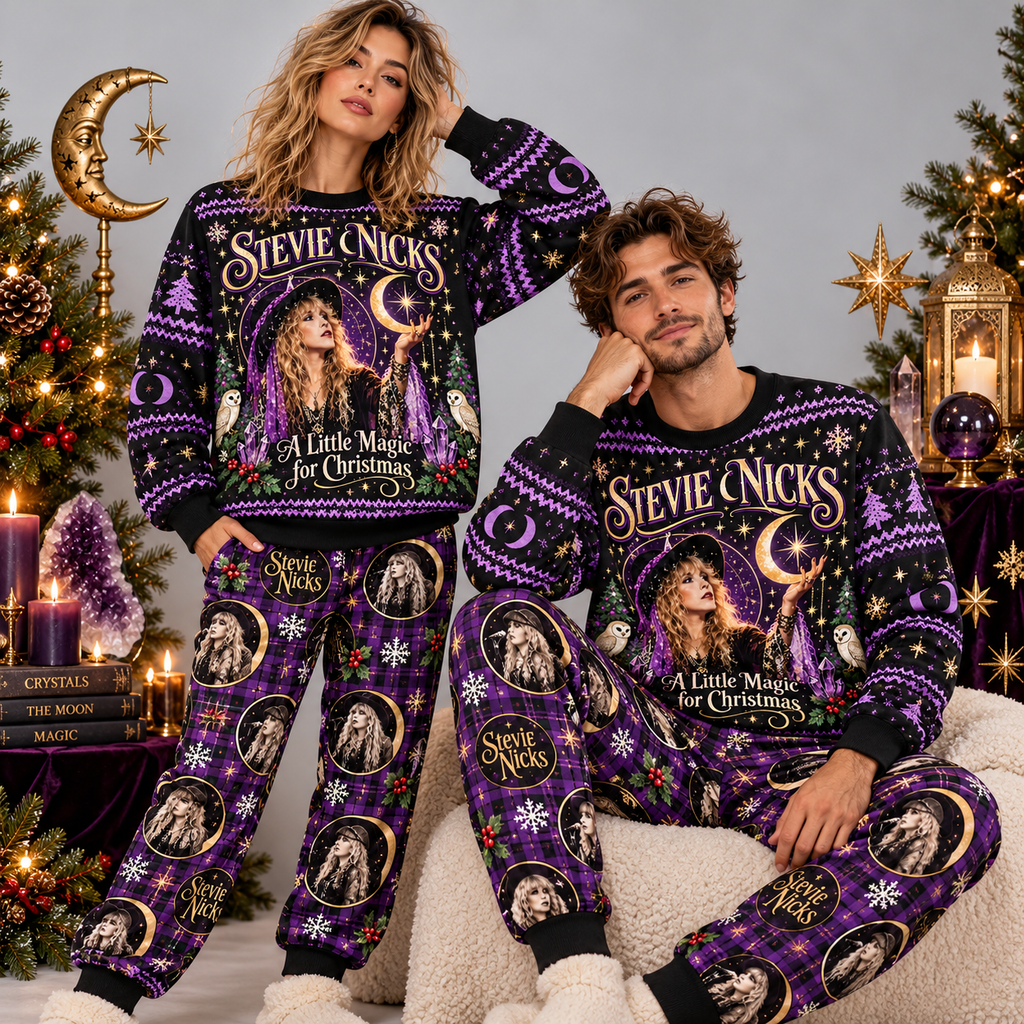Stevie Nicks Christmas Magic Purple Celestial Festive Graphic Sweater and Jogger Pants Set NDN 2