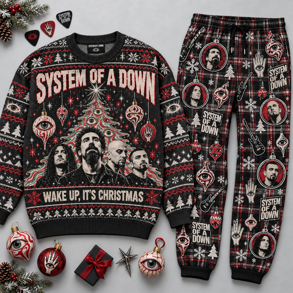 System Of A Down Wake Up Its Christmas Portrait Black Sweater and Jogger Pants Set NDN 1