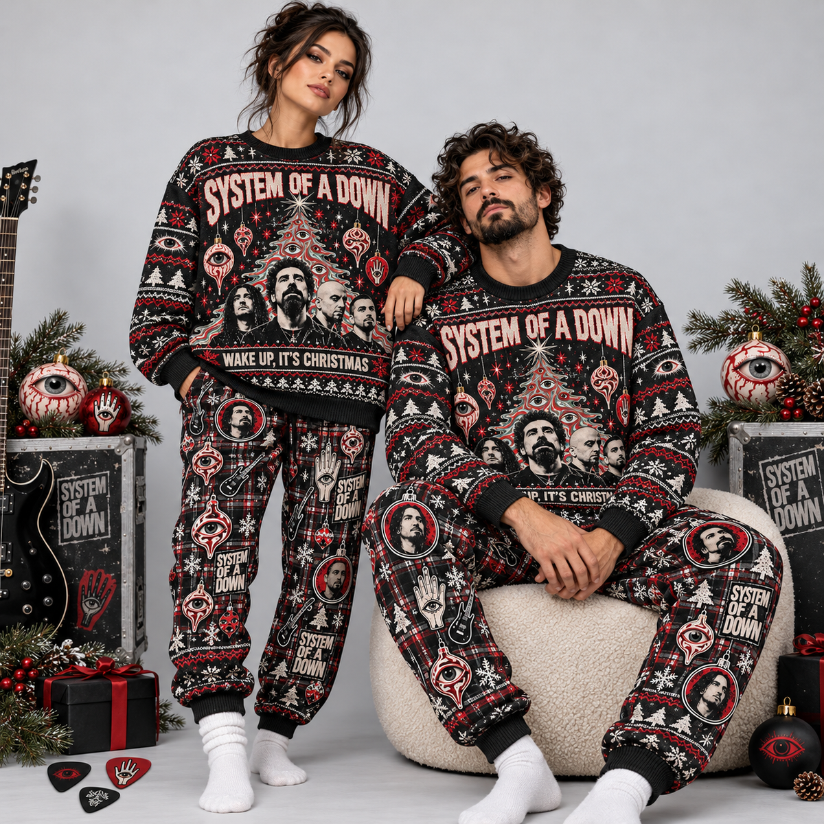 System Of A Down Wake Up Its Christmas Portrait Black Sweater and Jogger Pants Set NDN 2
