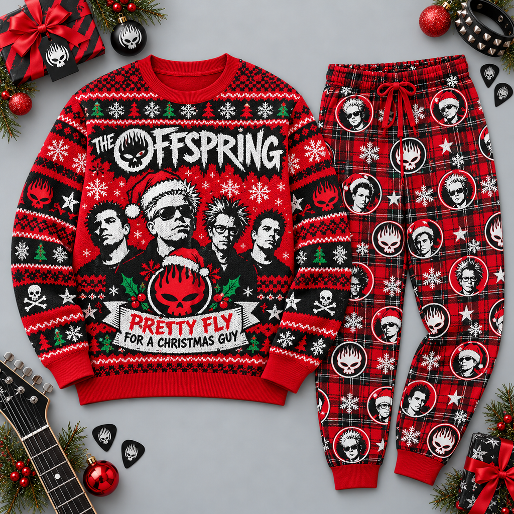 The Offspring Christmas Skull Red Black Festive Graphic Sweater and Jogger Pants Set NDN 1